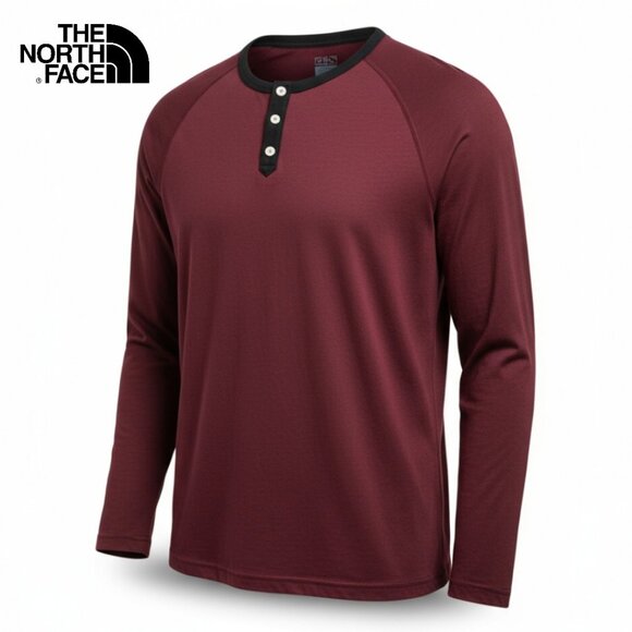 The North Face‎ Men’s Red/Black Flashdry Long Sleeve 2-Button Henley Tee | Sz XL - Picture 1 of 12